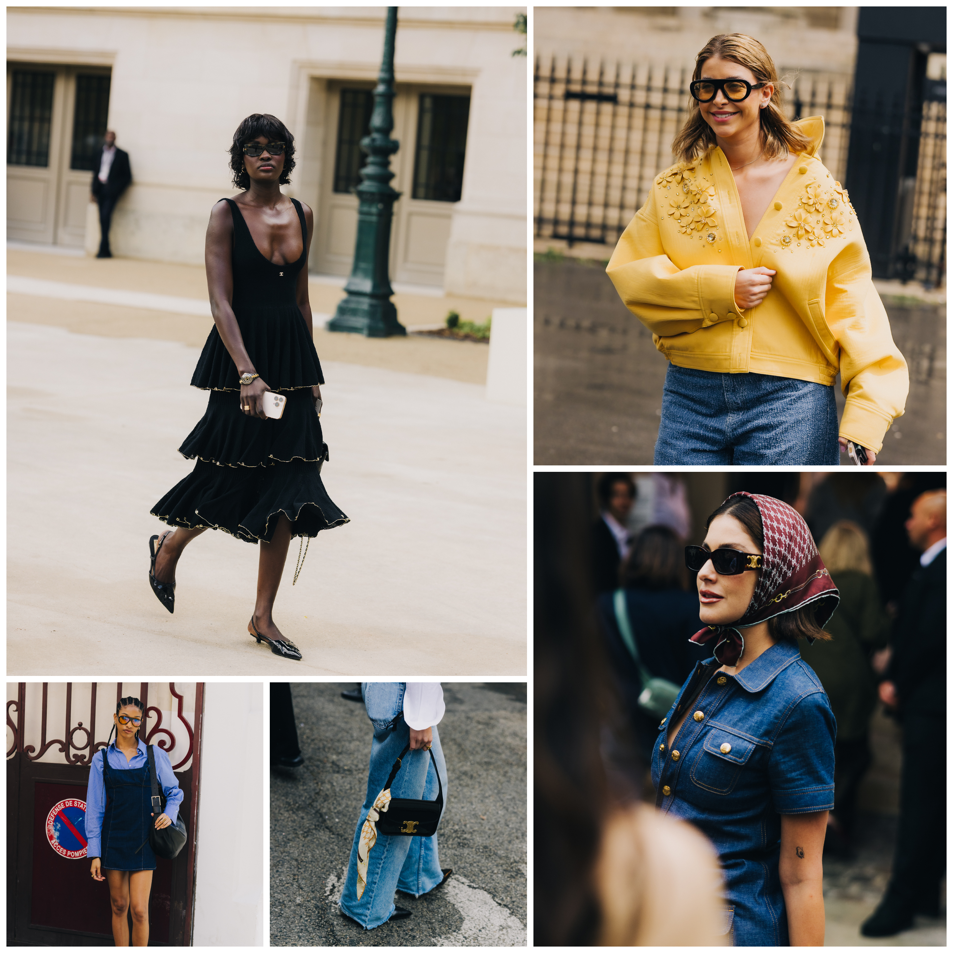 A collage of women at paris couture fashion week street style in fashion trends
