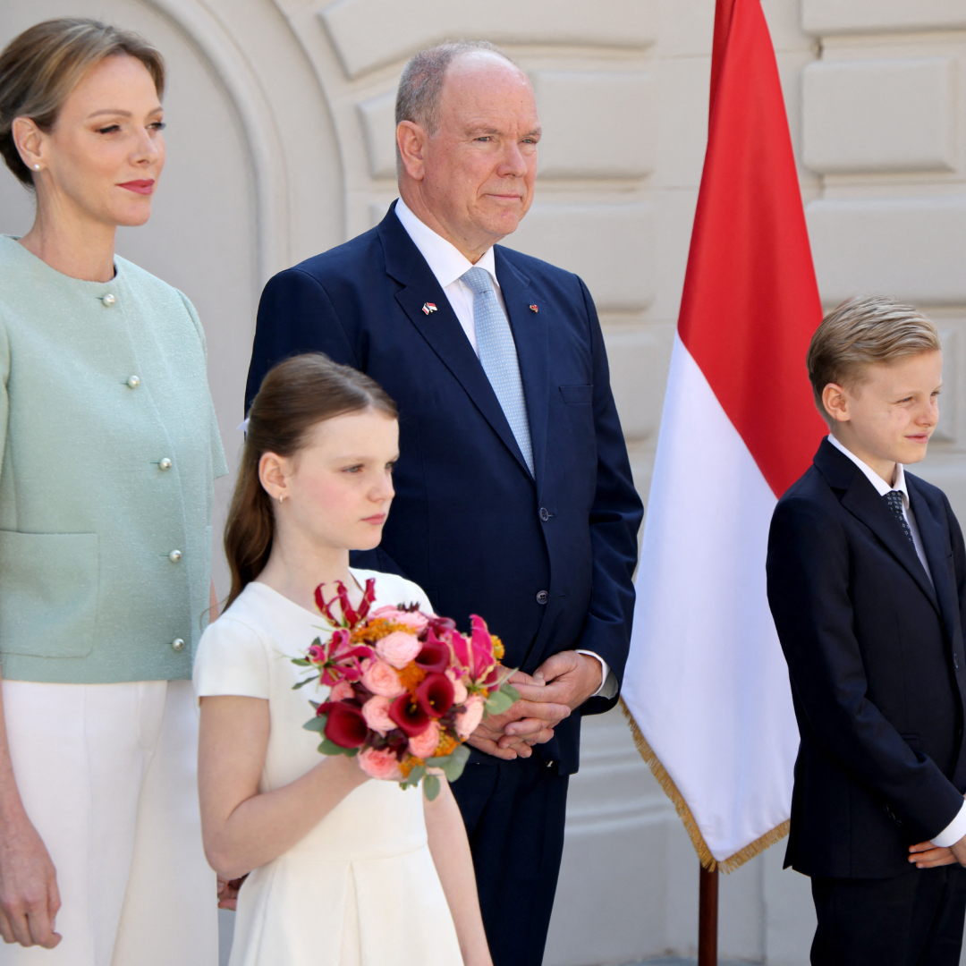 Princess Charlene poses with husband Prince Albert and their twins, Jacques and Gabriella