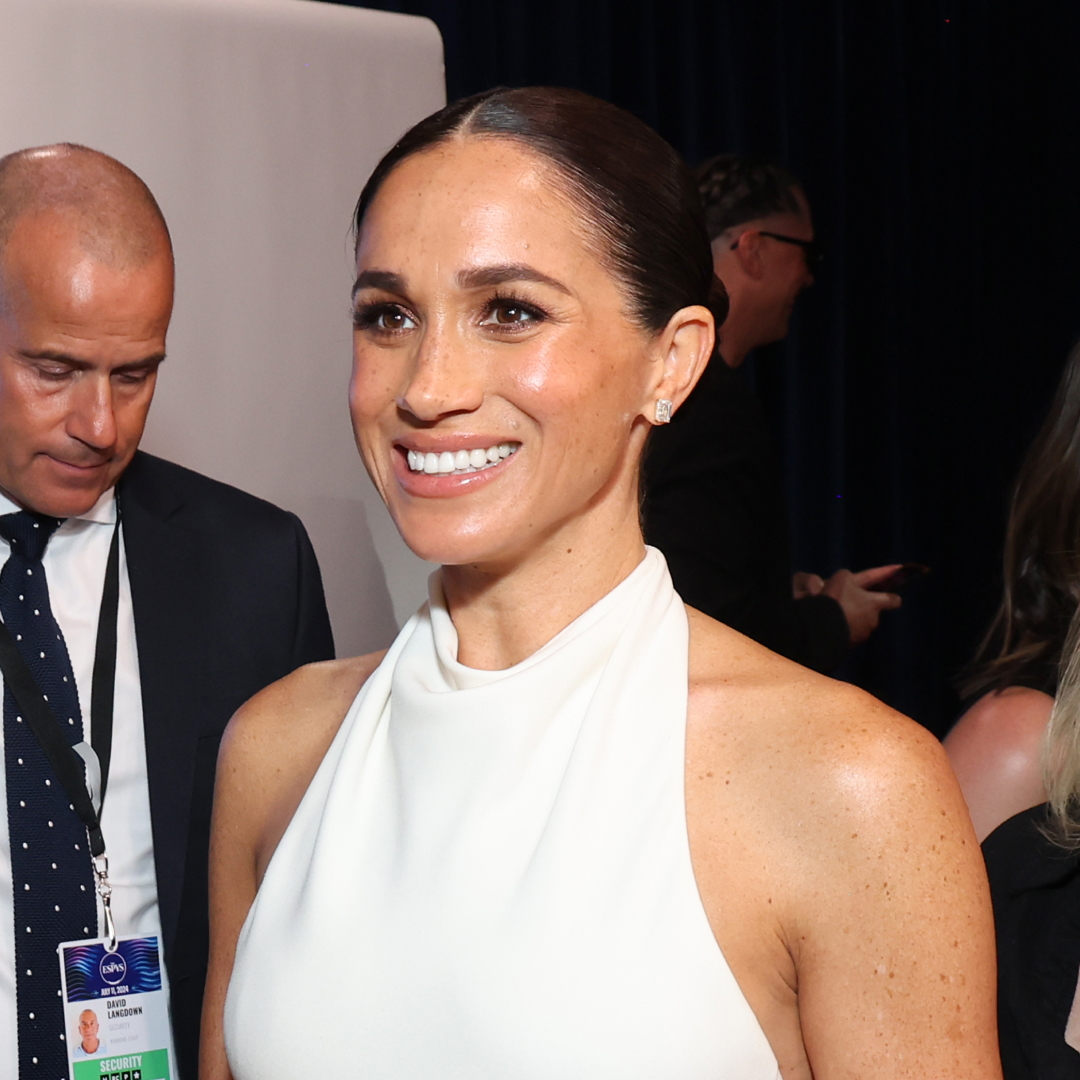 Meghan Markle wears a white halter dress and Taylor Swift wears a white Dôen top