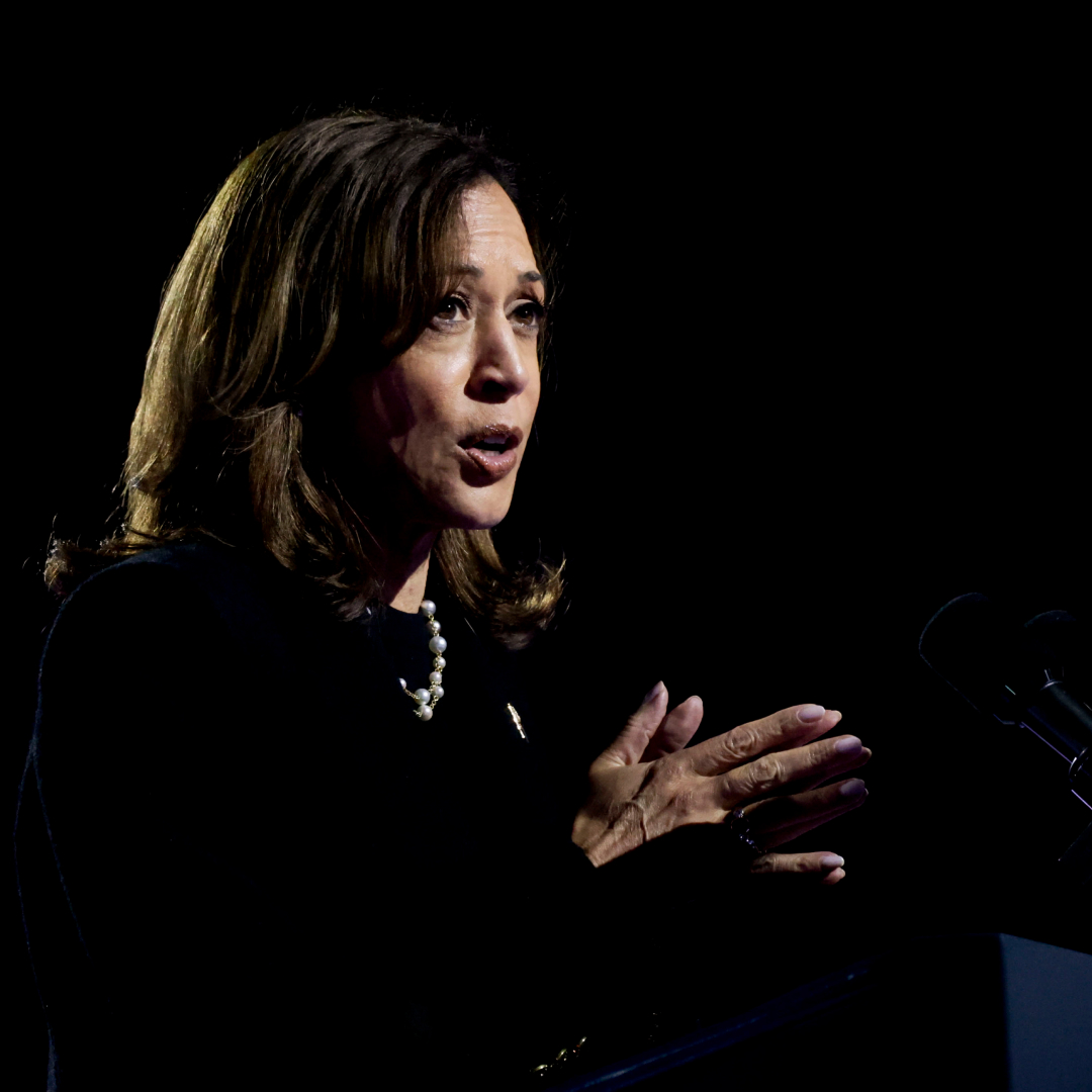 US Vice President Kamala Harris during a campaign event outside the Philadelphia Museum of Art in Philadelphia, Pennsylvania, US, on Monday, Nov. 4, 2024.