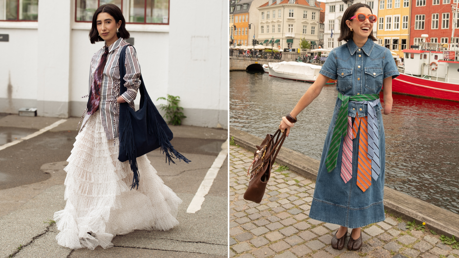 April Lockhart in Copenhagen, Denmark wearing men&#039;s ties over her outfits