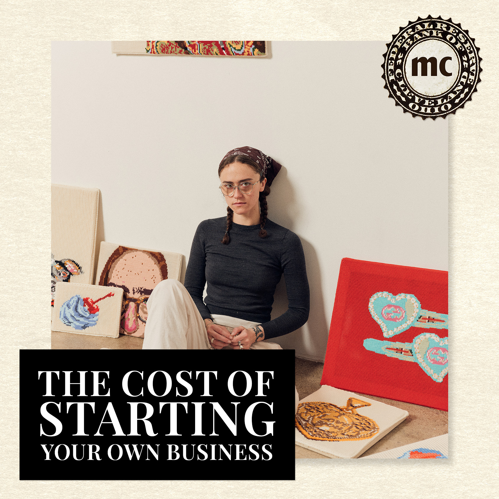 A Future-owned graphic for Marie Claire's The Cost of Starting Your Own Business of Ella Emhoff and knitwear from Soft Hand Knit Club