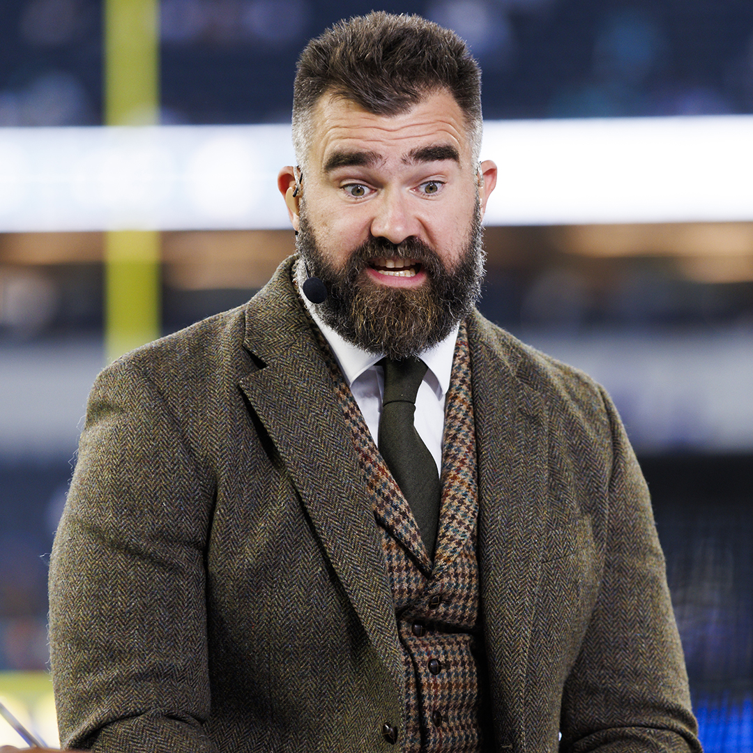 INGLEWOOD, CALIFORNIA - NOVEMBER 11: Jason Kelce of ESPN Monday Night Countdown on set before the game between the Miami Dolphins and the Los Angeles Rams at SoFi Stadium on November 11, 2024 in Inglewood, California. (Photo by Ric Tapia/Getty Images)