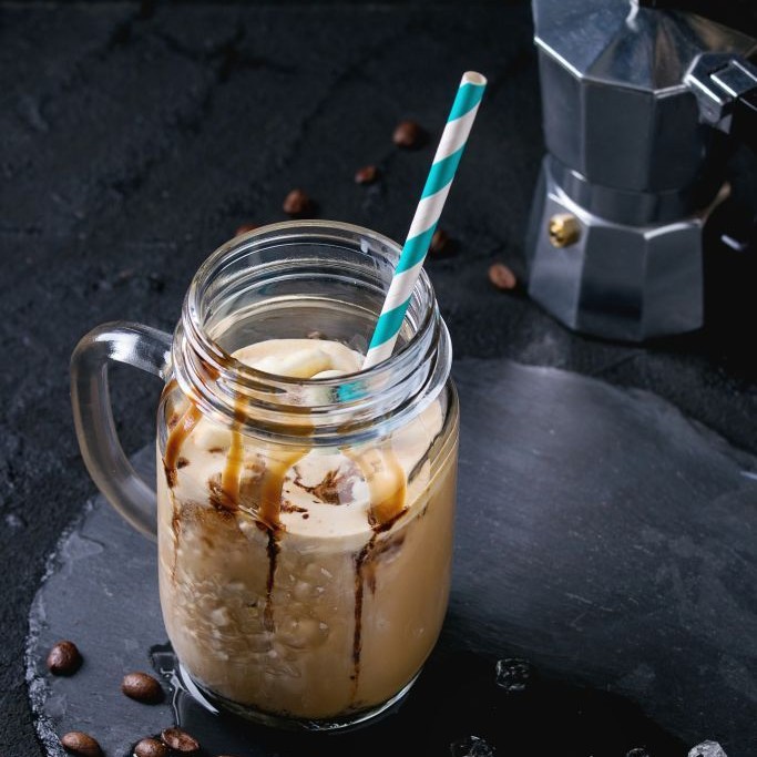 Starbucks style drink a jar type glass with straw