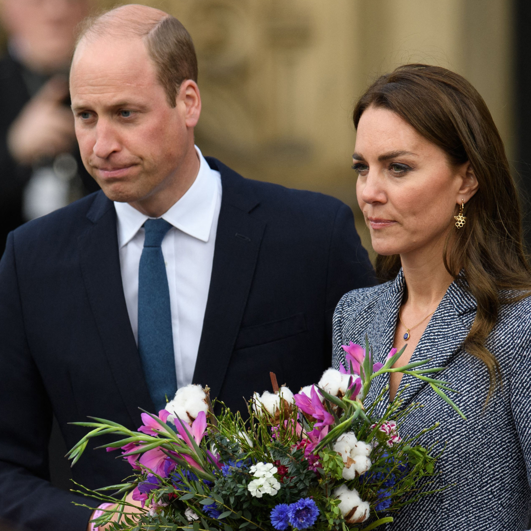 Prince William and Kate Middleton look somber