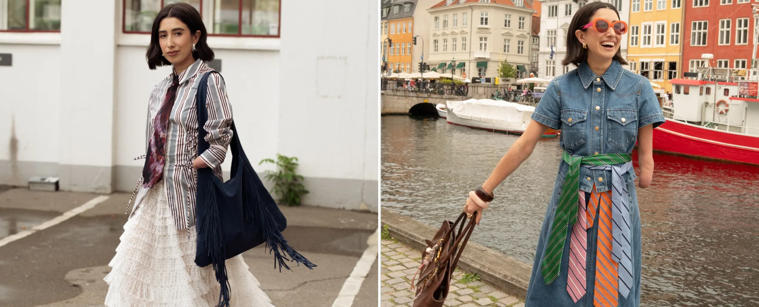 April Lockhart wearing a striped shirt with a burgundy tie at copenhagen fashion 168极速赛车 week